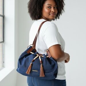 Liz Claiborne Blue and Brown Shoulder Bag